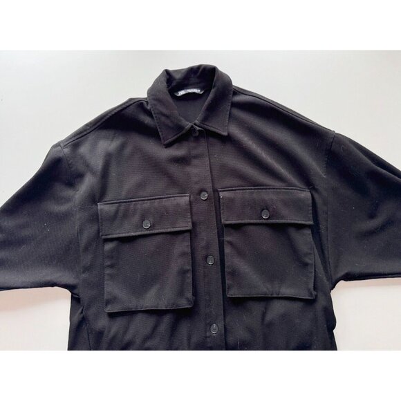 NWOT ZARA Black Serge Twill Oversized Batwing Sleeve Button Down Shirt, Size S - Picture 6 of 10